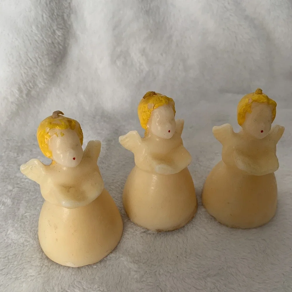 Vintage Lot Of 3 Angel Christmas Candles Tavern Gurley Unscented Choir Carolers